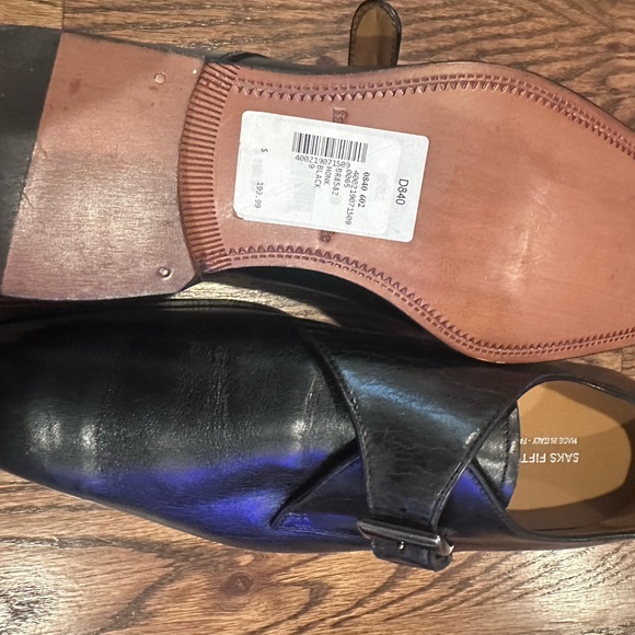 Men’s Saks Fifth Avenue Black Leather Dress Shoes Monk Strap Sz 9 NEW main image 5